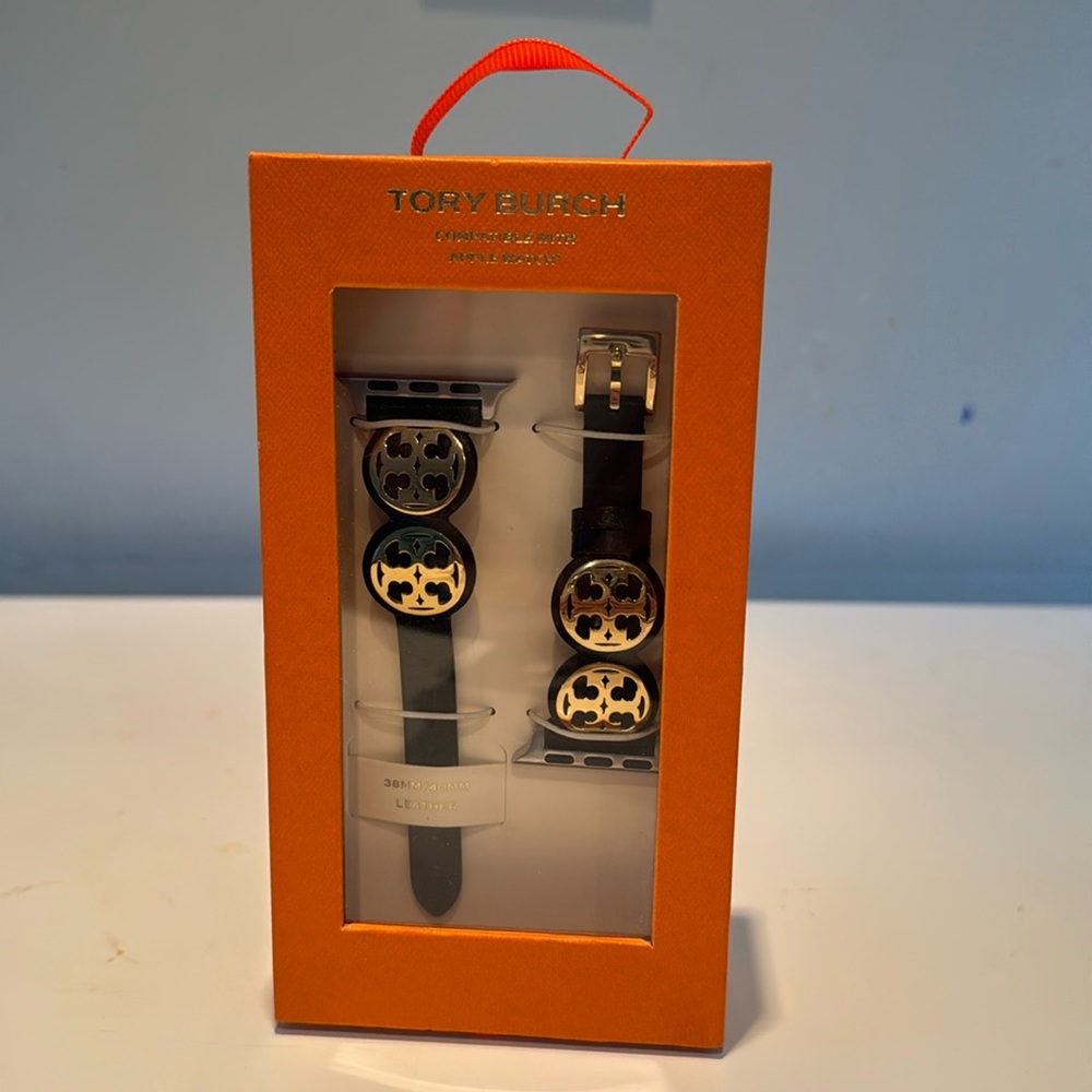 Tory Burch Apple Watch leather band black/gold 38/40
